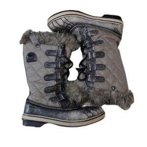 Sorel Tofino Distressed Faux Fur Trim Lace Up Tall Snow Boots 7